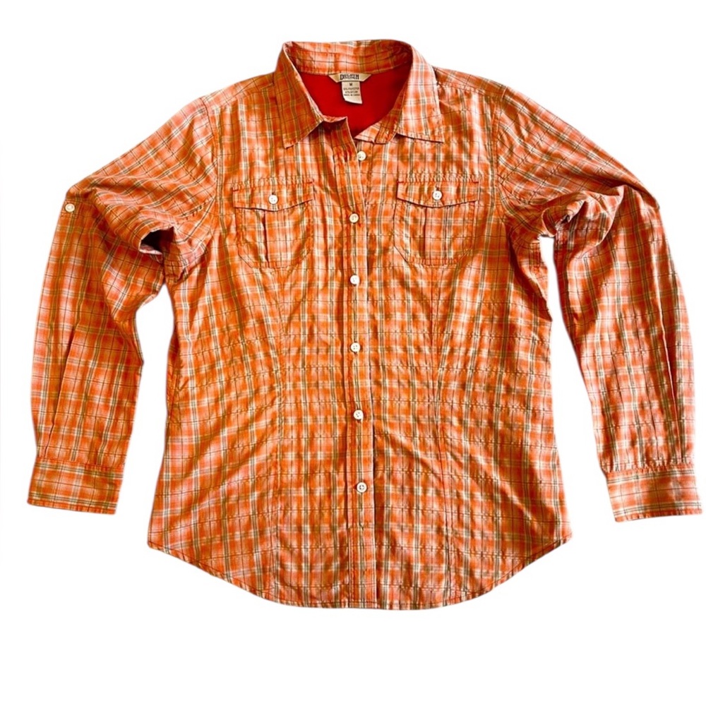 Duluth Trading Sidewinder Plaid Button-Up Shirt – Orange – Women’s Medium